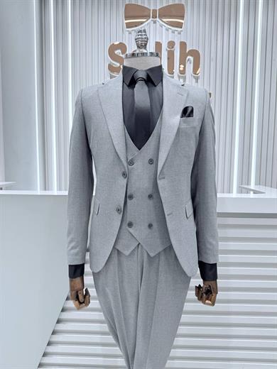 Takım Elbise SlimFit Gri Yelekli Premium SD42324