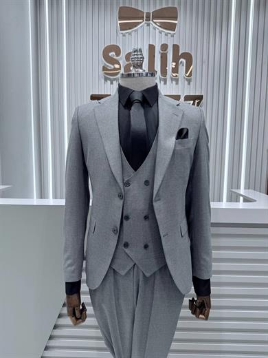 Takım Elbise SlimFit Gri Yelekli Premium SD42324