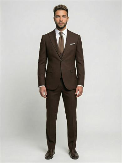 Takım Elbise SlimFit Kahve Yelekli Premium SD42376