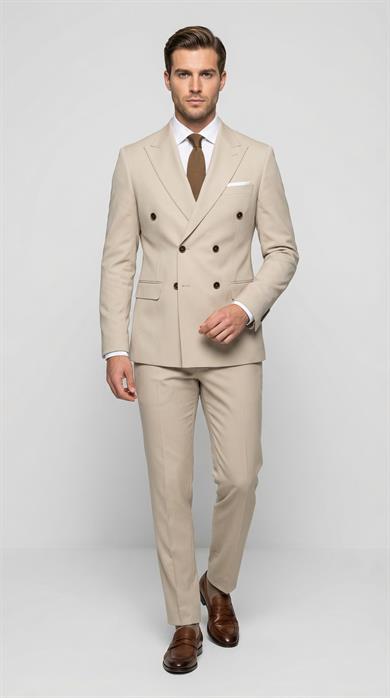 Takım Elbise SlimFit Krem Kruvaze Premium SD42369