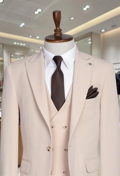 Takım Elbise SlimFit Krem Yelekli Premium SD42289