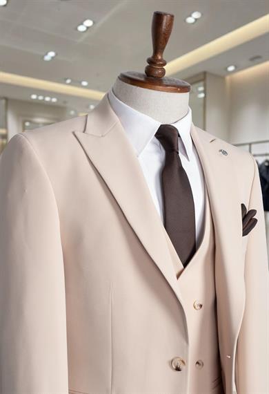 Takım Elbise SlimFit Krem Yelekli Premium SD42289