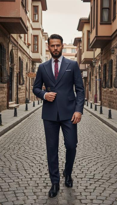 Takım Elbise SlimFit Lacivert Tokalı Premium SD42327