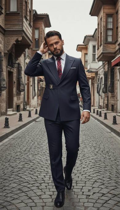 Takım Elbise SlimFit Lacivert Tokalı Premium SD42327