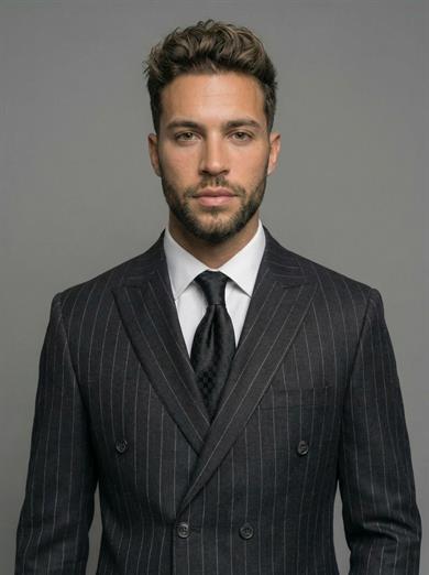Takım Elbise SlimFit Siyah Çizgili Kruvaze Premium SD42374