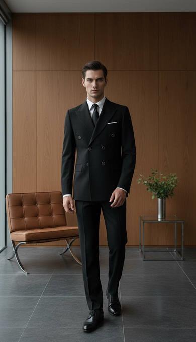 Takım Elbise SlimFit Siyah Kruvaze Premium SD42290