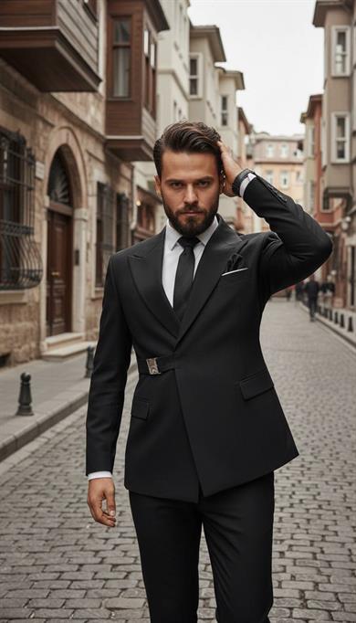 Takım Elbise SlimFit Siyah Tokalı Premium SD42328