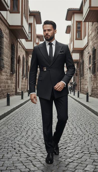Takım Elbise SlimFit Siyah Tokalı Premium SD42328