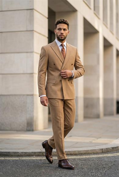 Takım Elbise SlimFit Taba Çizgili Kruvaze Premium SD42375
