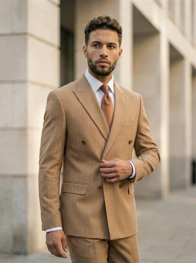 Takım Elbise SlimFit Taba Çizgili Kruvaze Premium SD42375
