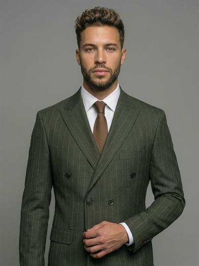 Takım Elbise SlimFit Yeşil Çizgili Kruvaze Premium SD42371