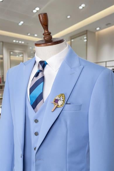 Takım Elbise Yelekli SlimFit Buz Mavi SD42257
