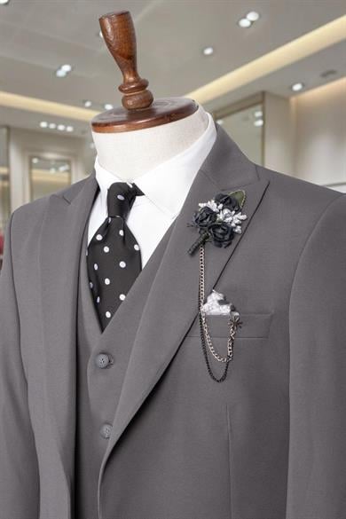 Takım Elbise Yelekli SlimFit Füme SD42256