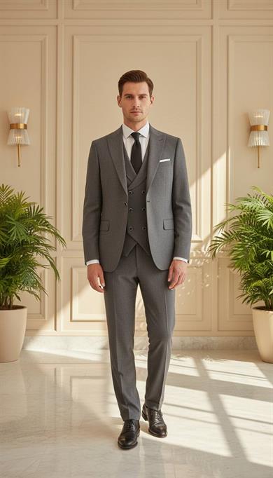 Takım Elbise Yelekli SlimFit Füme SD42244