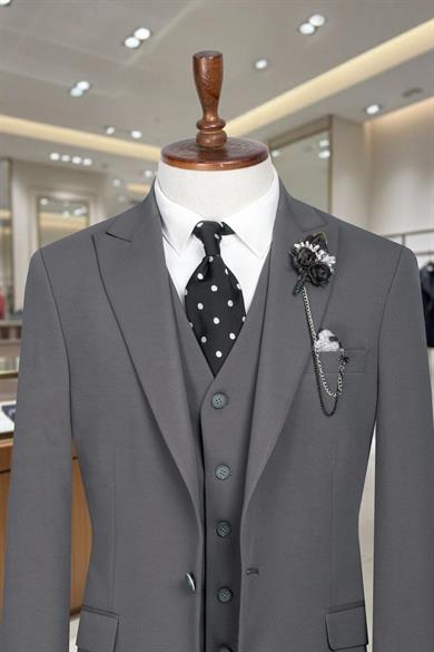 Takım Elbise Yelekli SlimFit Füme SD42256