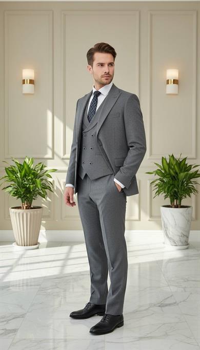 Takım Elbise Yelekli SlimFit Füme SD42244