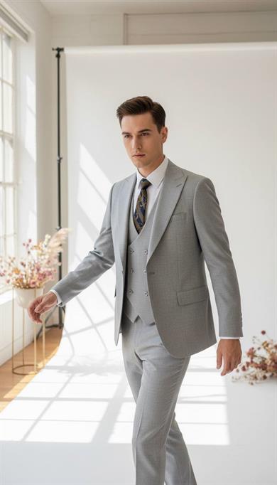 Takım Elbise Yelekli SlimFit Gri SD42243