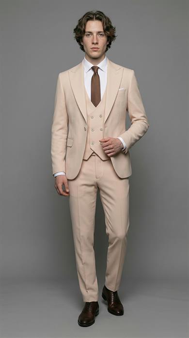 Takım Elbise Yelekli SlimFit Krem Premium SD42384