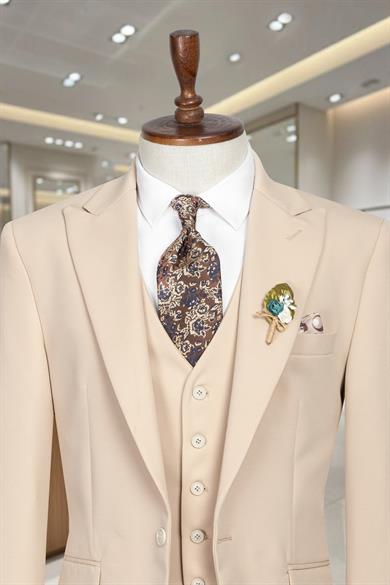 Takım Elbise Yelekli SlimFit Krem SD42255