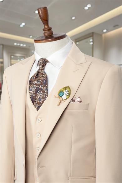Takım Elbise Yelekli SlimFit Krem SD42255