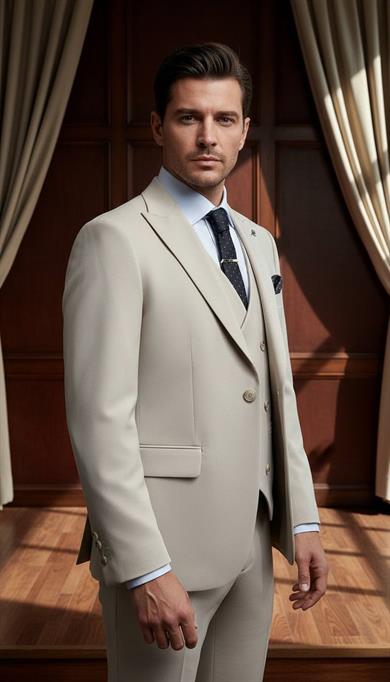 Takım Elbise Yelekli SlimFit Krem SD42245