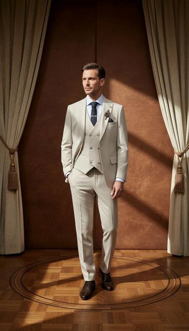 Takım Elbise Yelekli SlimFit Krem SD42245