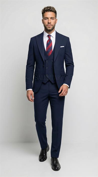 Takım Elbise Yelekli SlimFit Lacivert Premium SD42383