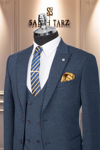Takım Elbise Yelekli SlimFit Saks SD42170