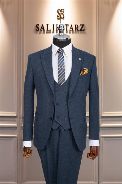 Takım Elbise Yelekli SlimFit Saks SD42170