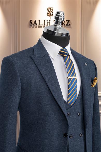 Takım Elbise Yelekli SlimFit Saks SD42170