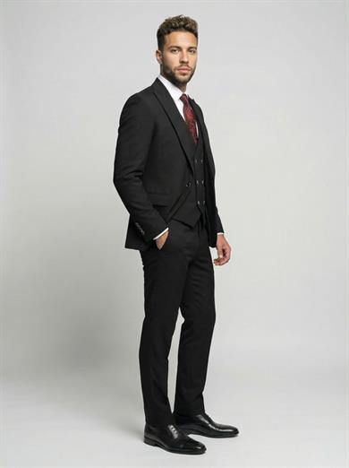 Takım Elbise Yelekli SlimFit Siyah Premium SD42381