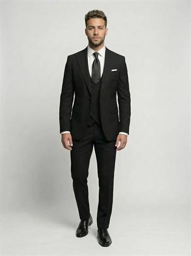 Takım Elbise Yelekli SlimFit Siyah Premium SD42382