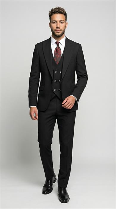Takım Elbise Yelekli SlimFit Siyah Premium SD42381