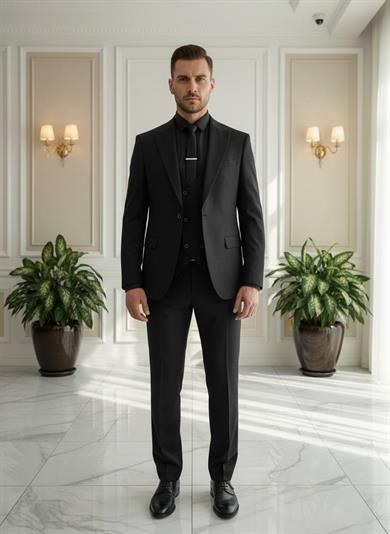 Takım Elbise Yelekli SlimFit Siyah SD42225