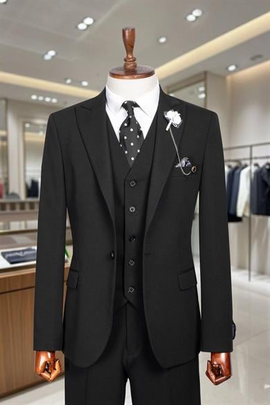 Takım Elbise Yelekli SlimFit Siyah SD42253