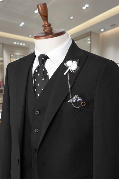 Takım Elbise Yelekli SlimFit Siyah SD42253