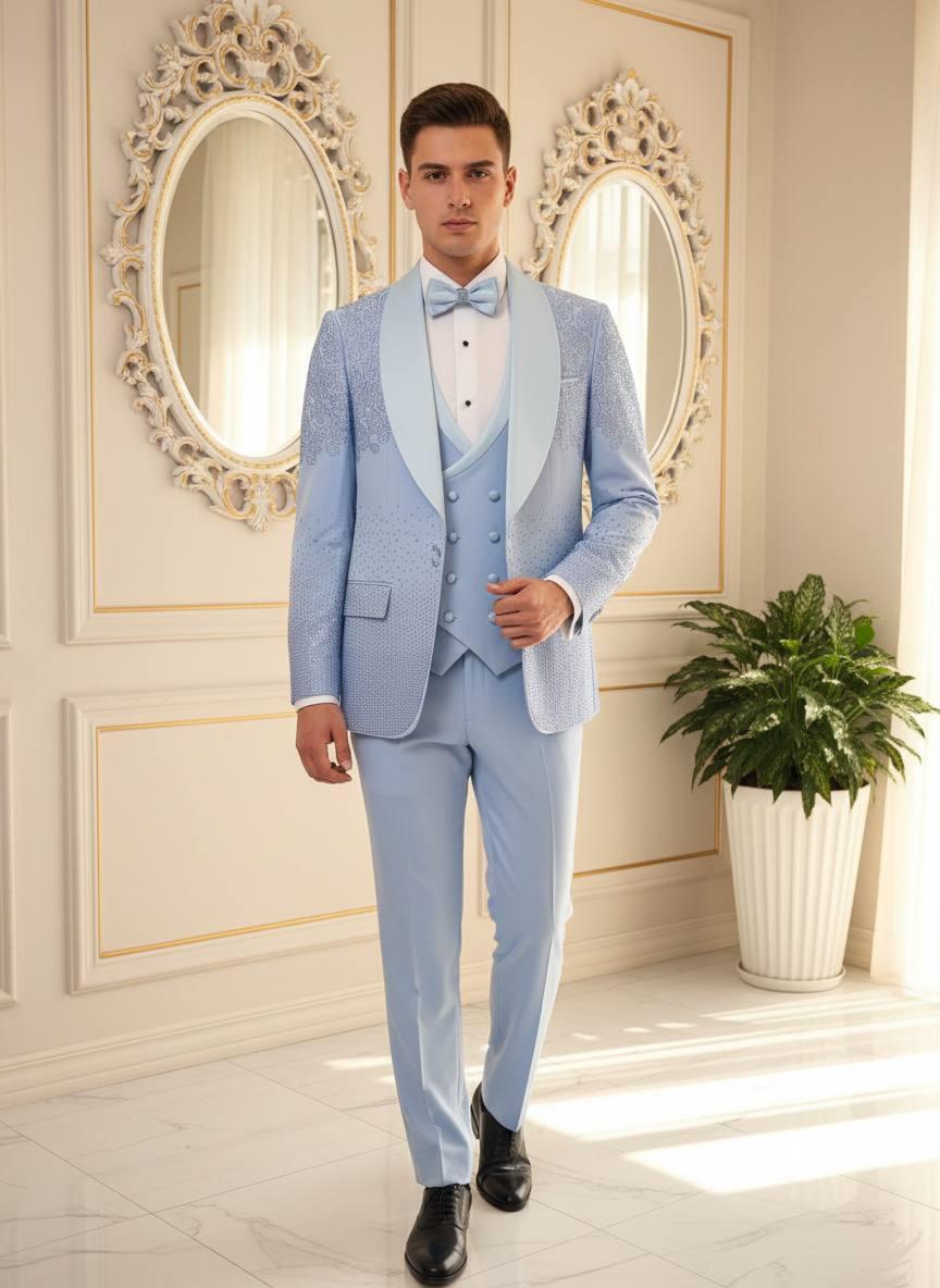 Damatlık İtalyan Kesim Slim Fit Taşlı Buz Mavisi SD42213