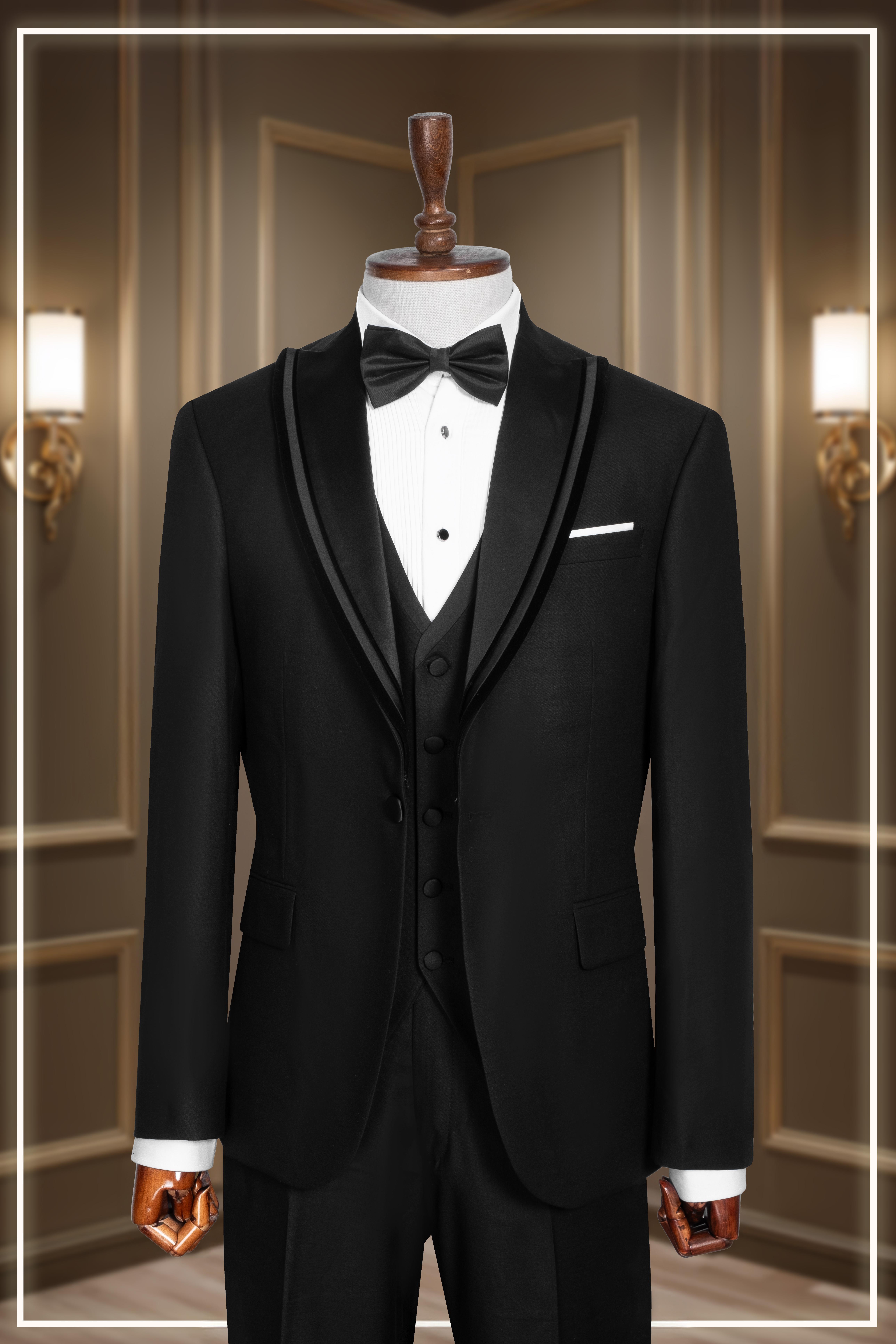 Damatlık İtalyan Kesim Slim Fit Yelekli Krılangıç Yaka Siyah SD42361
