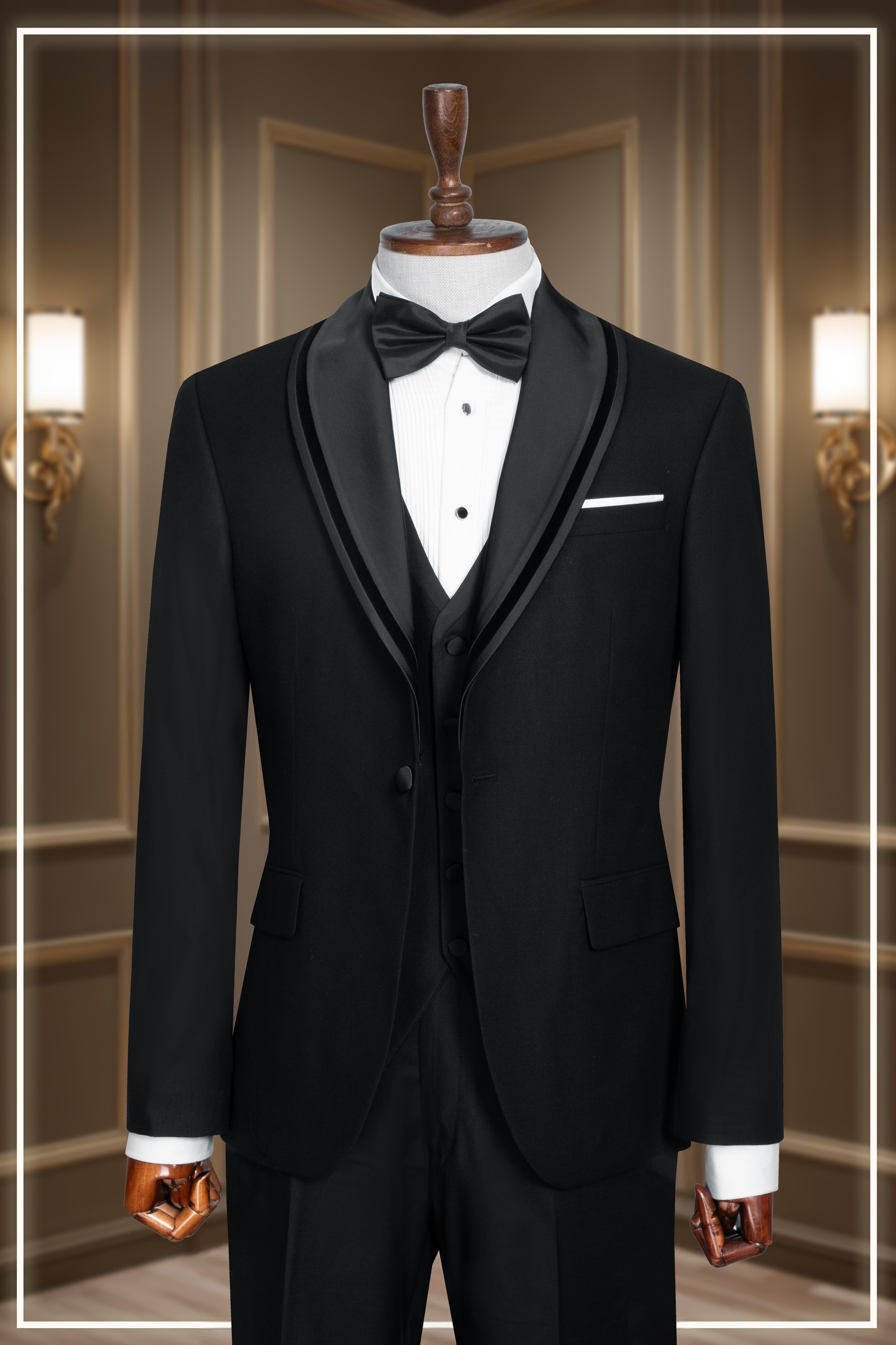 Damatlık İtalyan Kesim Slim Fit Yelekli Şal Yaka Siyah SD42356