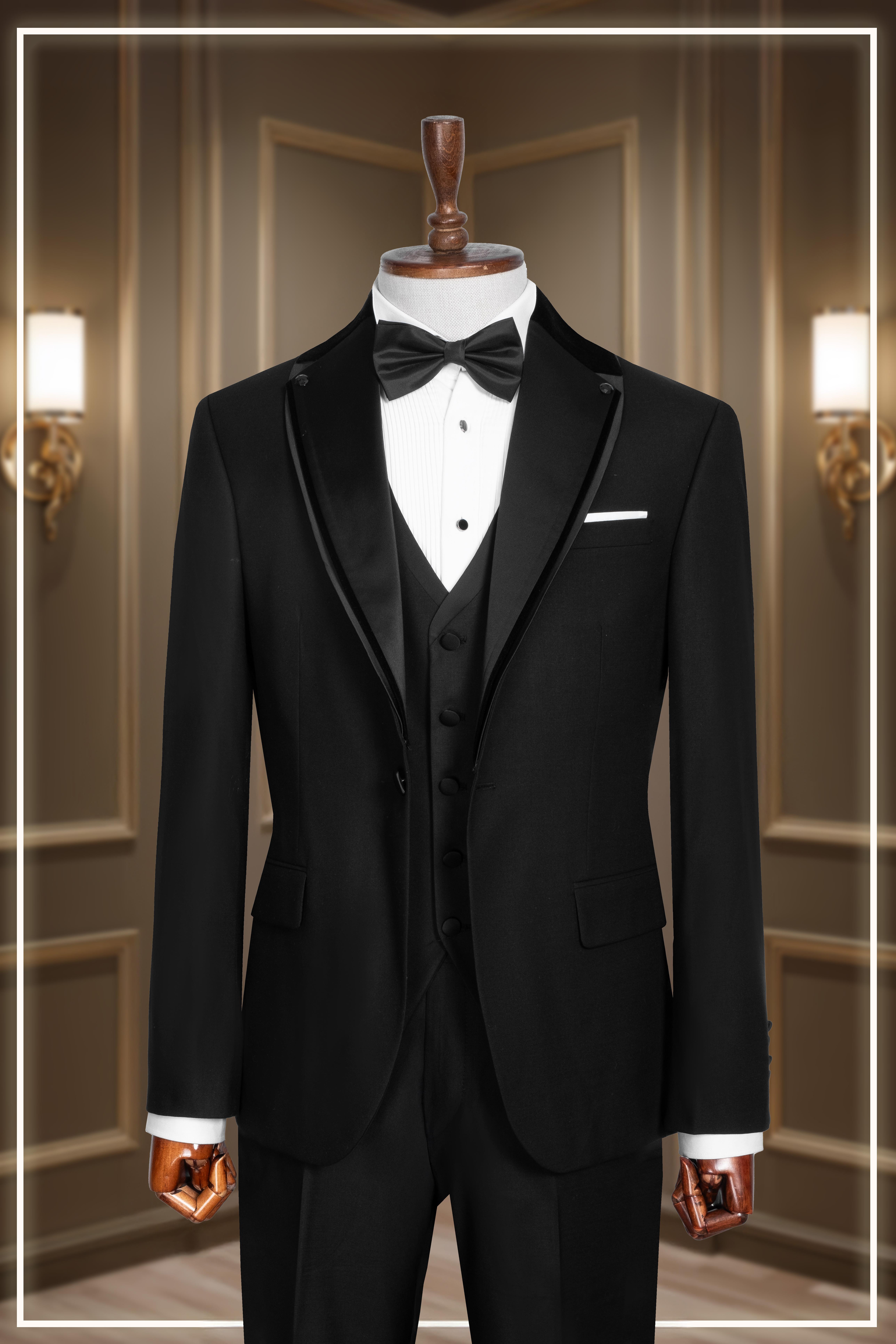 Damatlık İtalyan Kesim Slim Fit Yelekli Şal Yaka Siyah SD42357