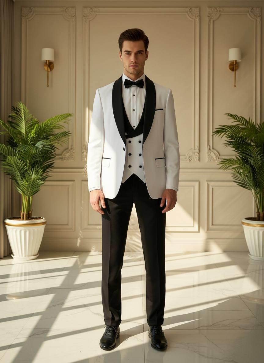Damatlık İtalyan Kesim Slim Fit Yelekli Beyaz SD42216