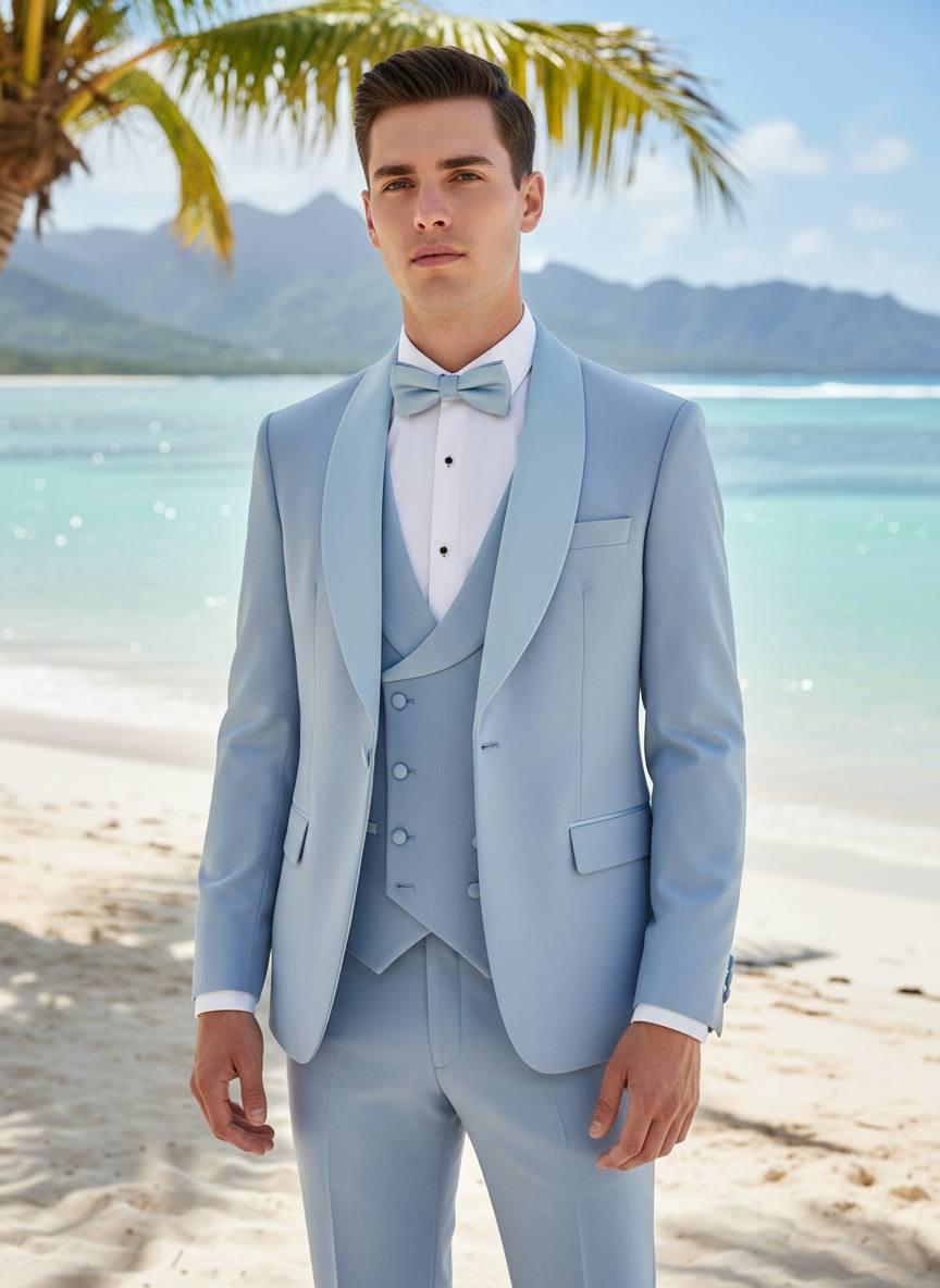 Damatlık İtalyan Kesim Slim Fit Yelekli Buz Mavisi SD42217