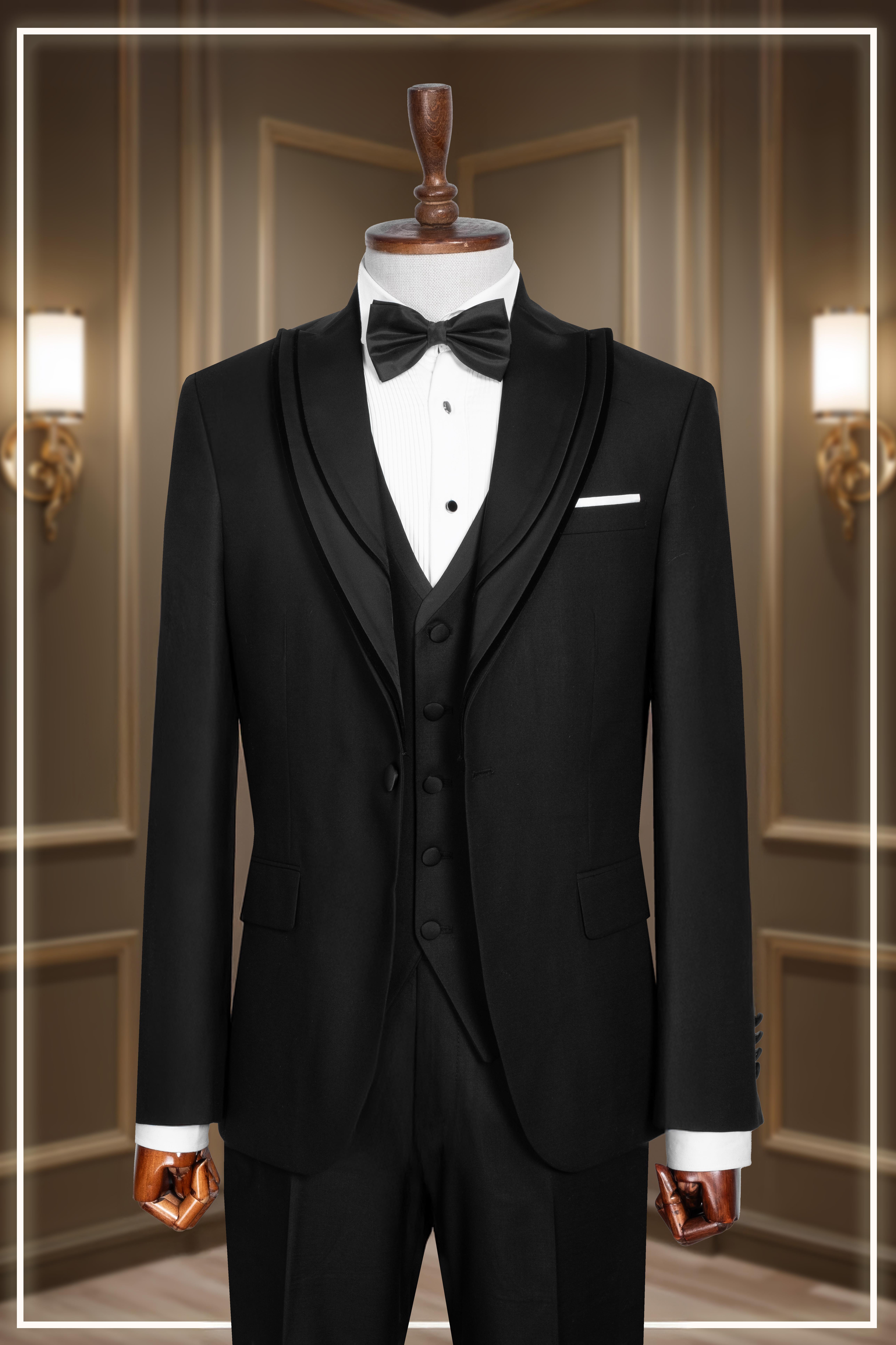 Damatlık İtalyan Kesim Slim Fit Yelekli Krılangıç Yaka Siyah SD42360