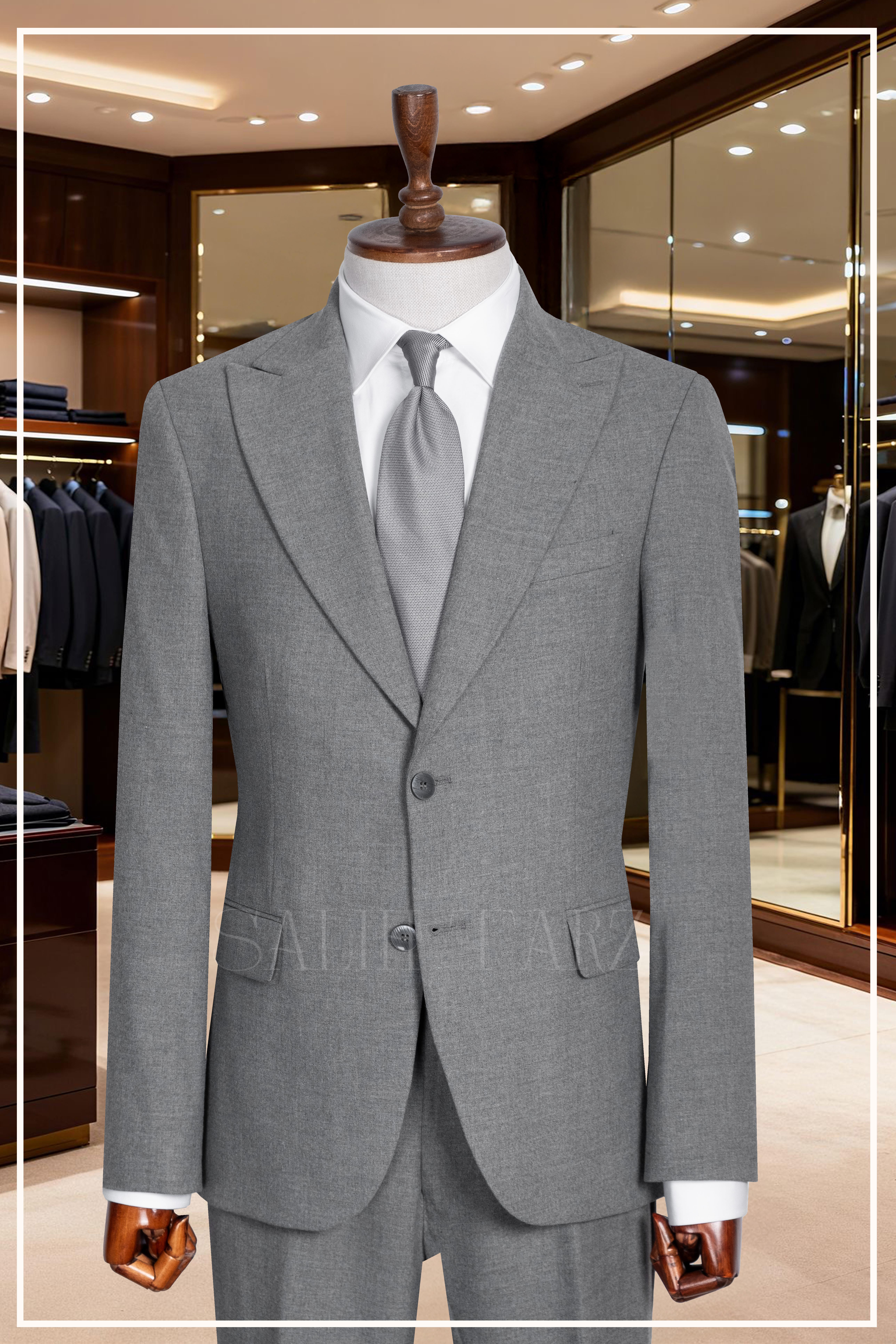 Gri Slim Fit Mono Yaka Kapaklı Cepli Erkek Takım Elbise SD42336