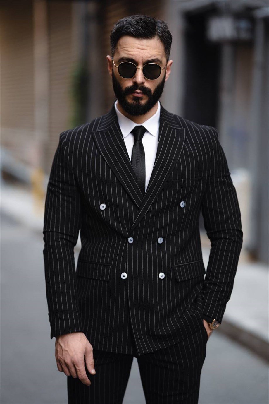 İtalyan Kesim Kruvaze Erkek Siyah Takım Elbise - Slım Fıt SD4860