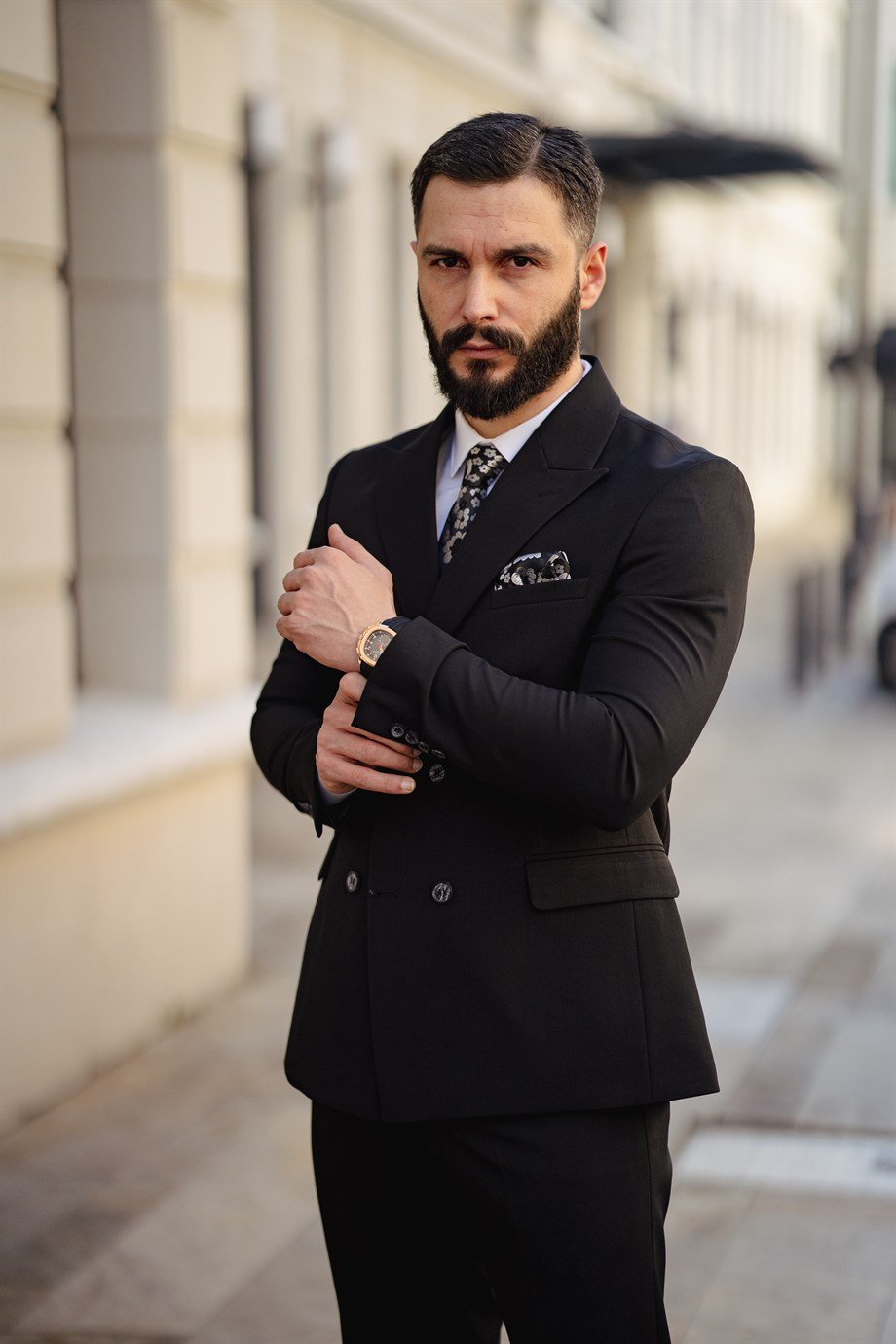 İtalyan Kesim Kruvaze Erkek Siyah Takım Elbise - Slım Fıt SD4874
