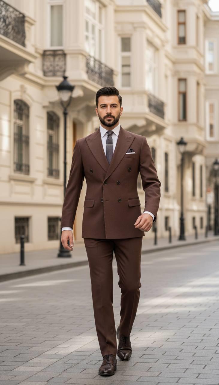 Slim Fit İtalyan Kesim Kahve Kruvaze Erkek Takım Elbise (Premium) – SD42318