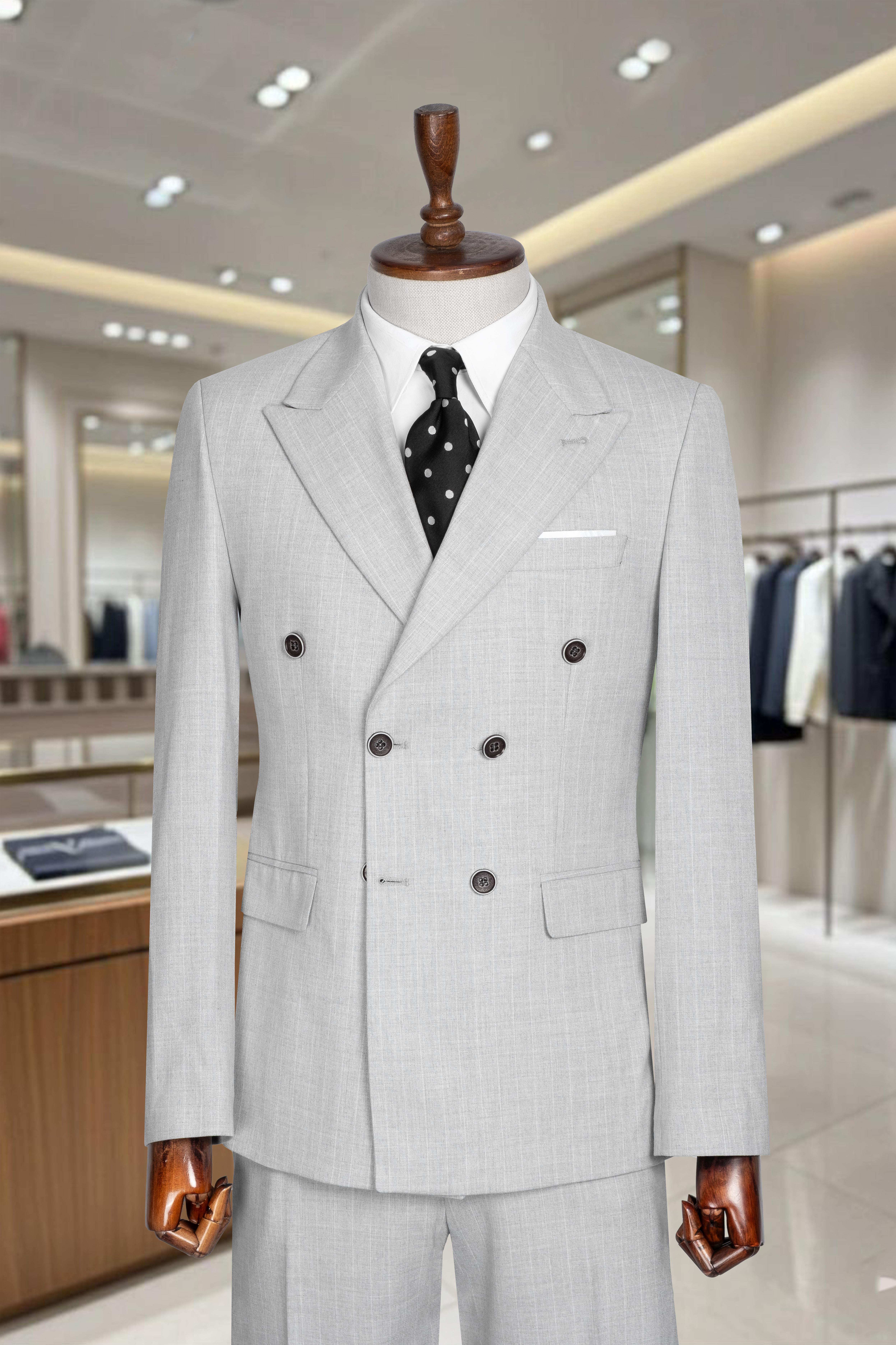 Takım Elbise Çizgili Kruvaze SlimFit Gri SD42281