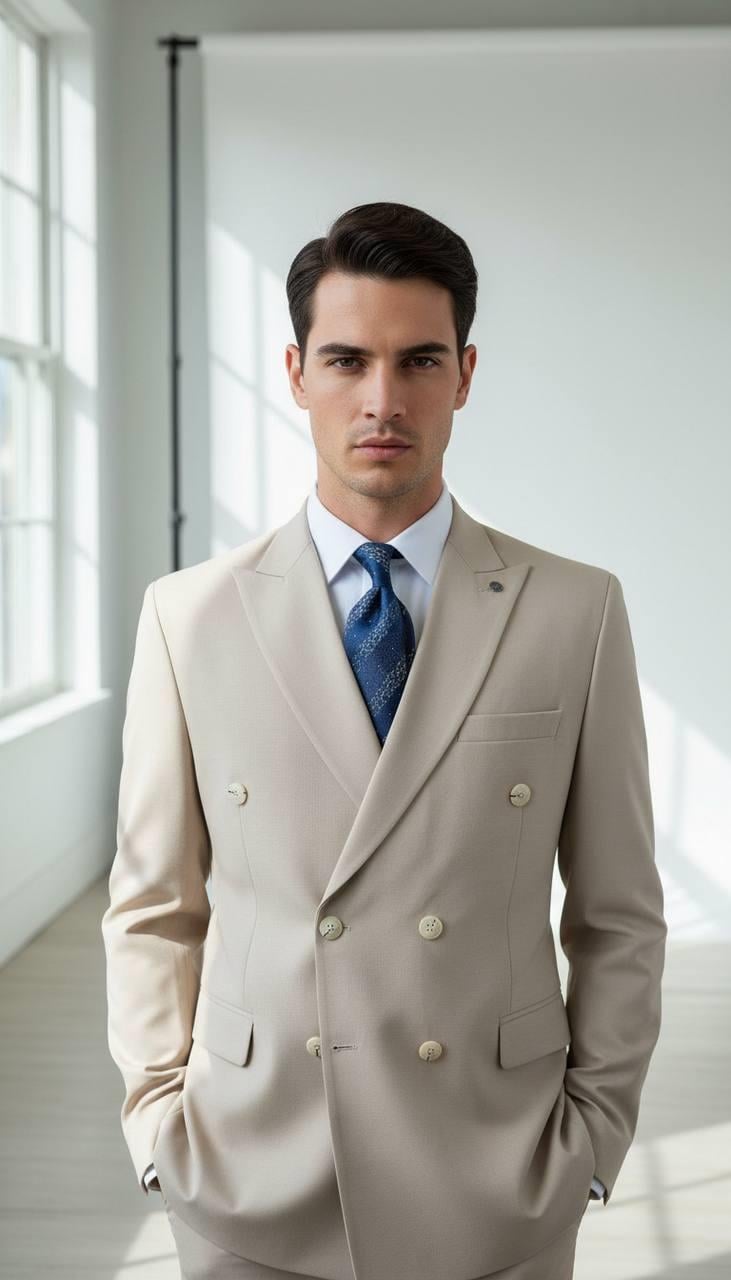 Takım Elbise Kruvaze SlimFit Krem SD42248