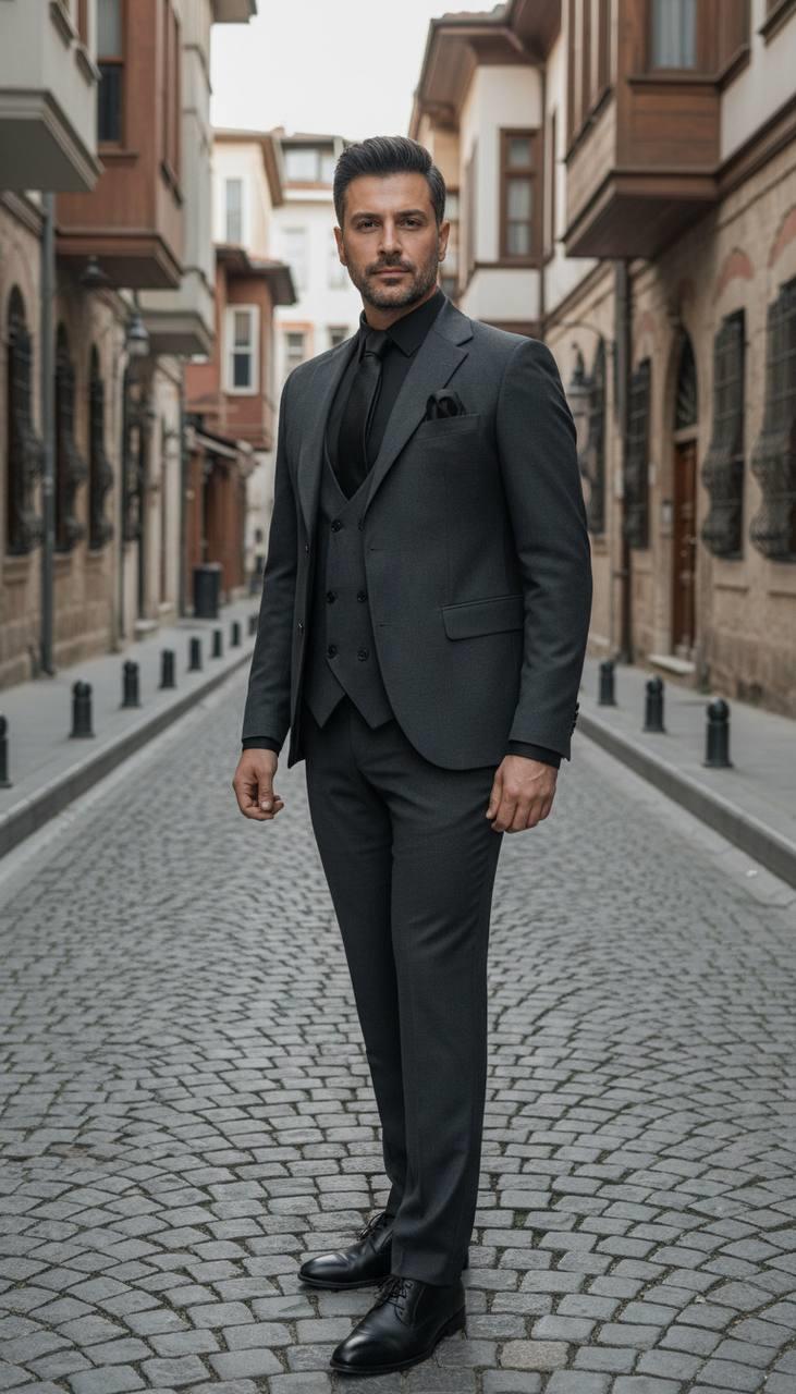 Takım Elbise SlimFit Antrasit Yelekli Premium SD42311